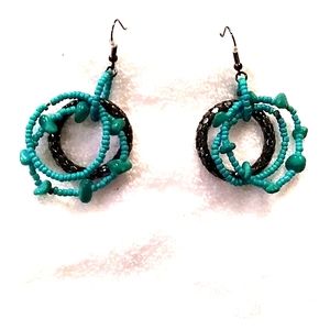 Turquoise and black triple hooped dangle earrings